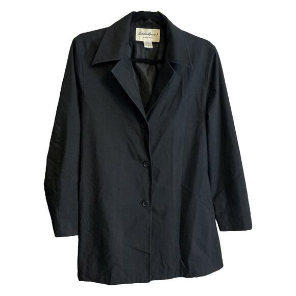 Eddie Bauer Black Cotton Single Breasted Belted Trench Jacket M Lightweight - Picture 5 of 10
